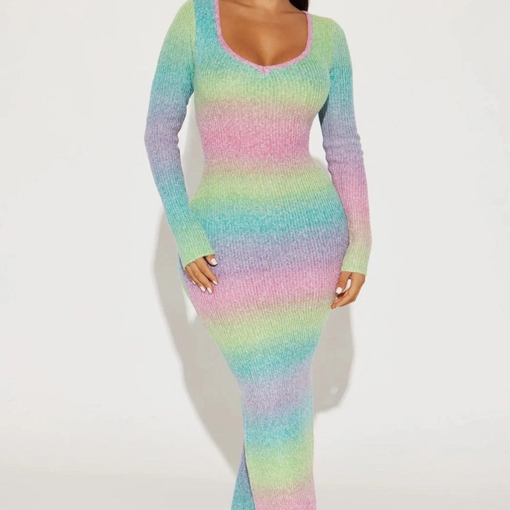 Fashion Nova Pastel Rainbow Knit Maxi Dress